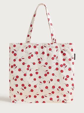 NWT J. Crew Cherry Print Tote Bag - Cream/Red Printed reusable everyday tote